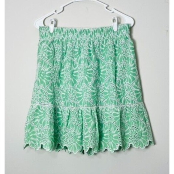 LOFT Dresses & Skirts - Nwt Loft Eyelet Skirt‎ Women's Small Green White Tiered Ruffle Hem Summer Cute